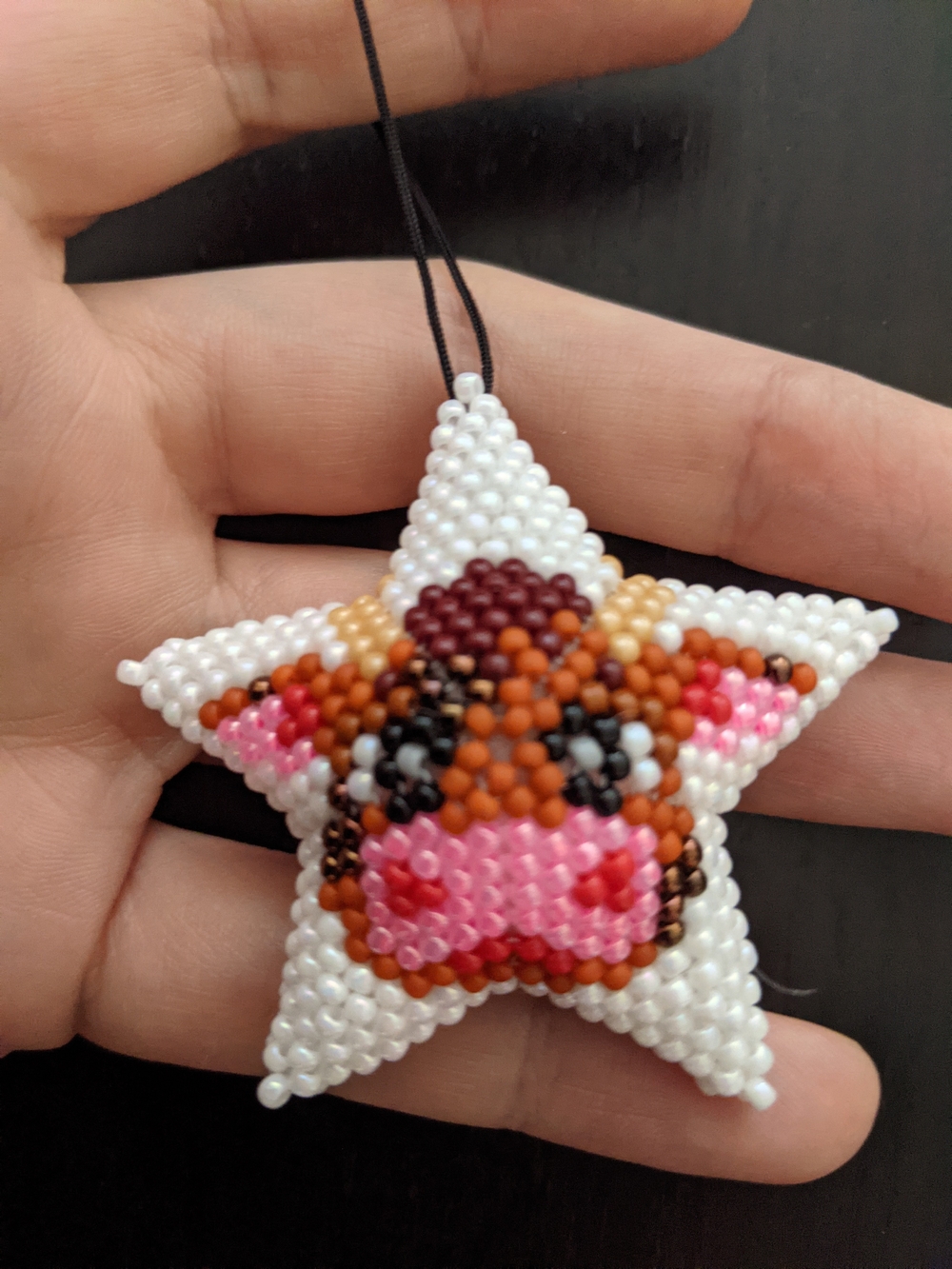 White Beaded Star Dog Toy Charm with Pink & Brown Cow Design